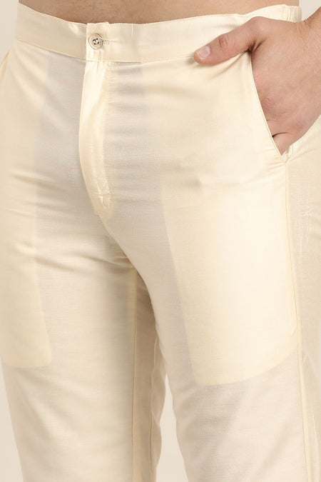 VASTRAMAY Cream Mirror Work Indo Western Baap Beta Set